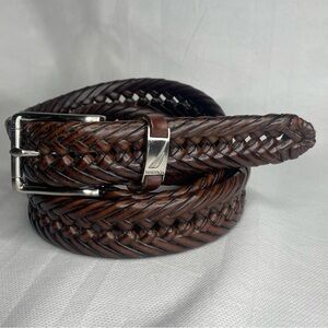 Nautica Braided Leather Belt Mens Size 42” 105cm Deep Tanned Brown Silver Buckle